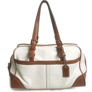 Coach Hampton Bag Doctors Satchel Shoulder Bag White & Tan Leather Style F11198